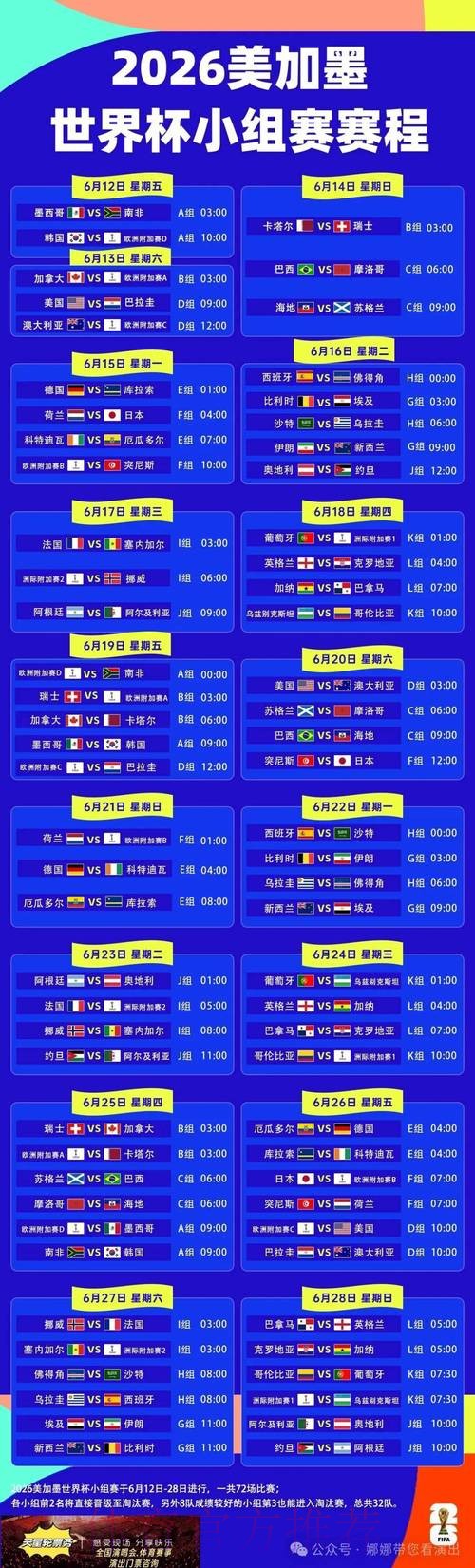 2026世界杯赛程详细安排最新时间表官网入口